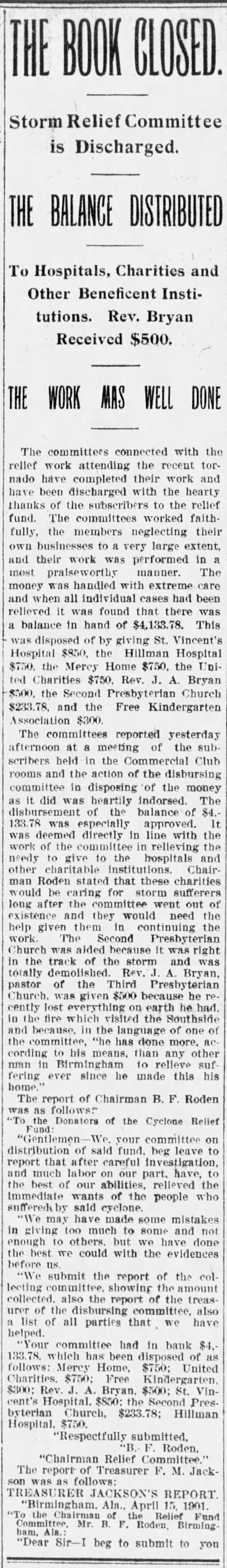 The Book Closed: Storm Relief Committee Is Discharged